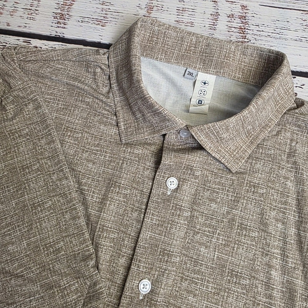 State & Liberty Shirt Mens 3XL Short Sleeve Button Down Shirt Tan Brown Hemmed